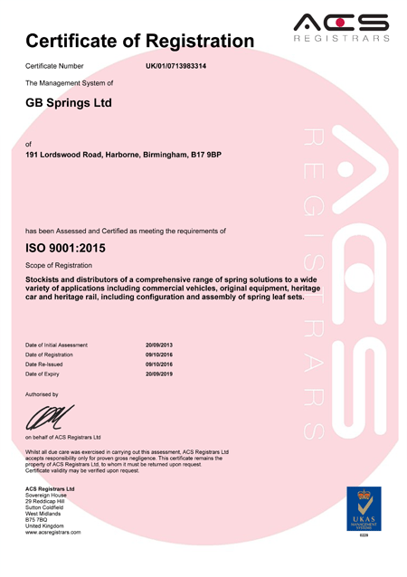 GB Springs is accredited to ISO9001:2008.