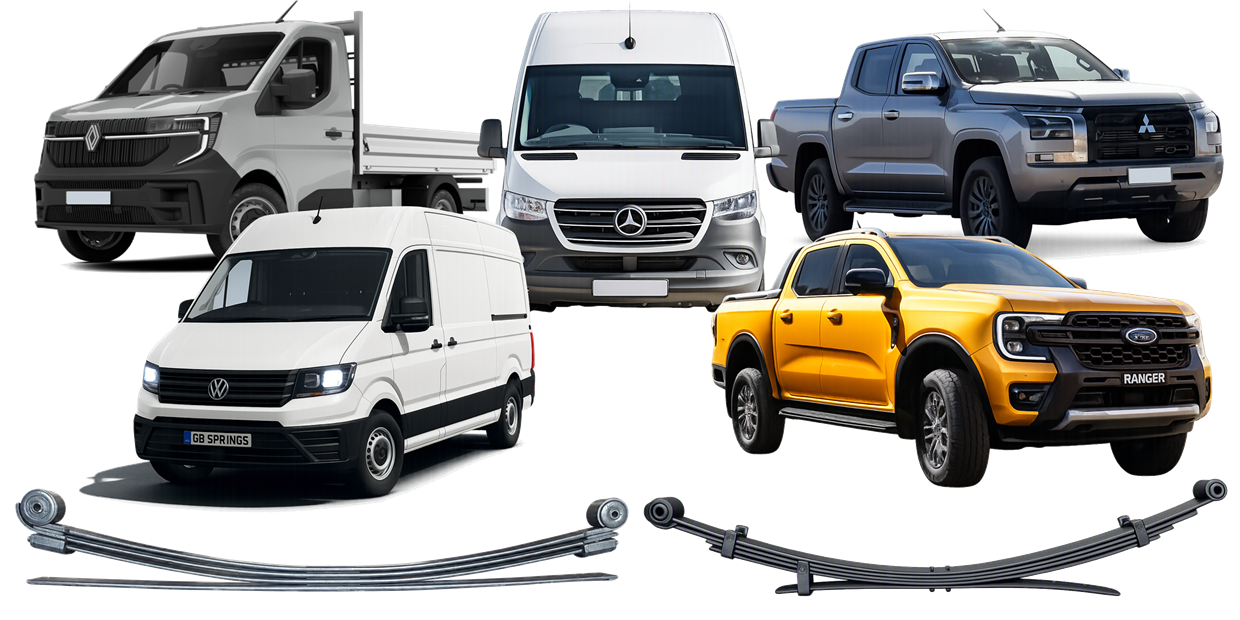 Renault, Volkswagen and Mercedes vans with Mitsubishi and Ford pick ups and leaf springs