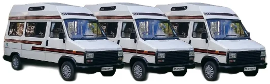 Three Talbot Express campervans